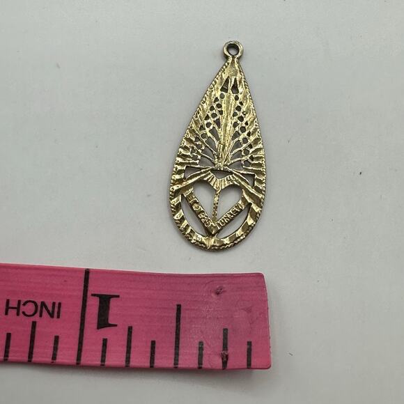 Gold Vermeil Made in Turkey 925 Filligree Heart 1" Pendant Heart Teardrop - Picture 5 of 7